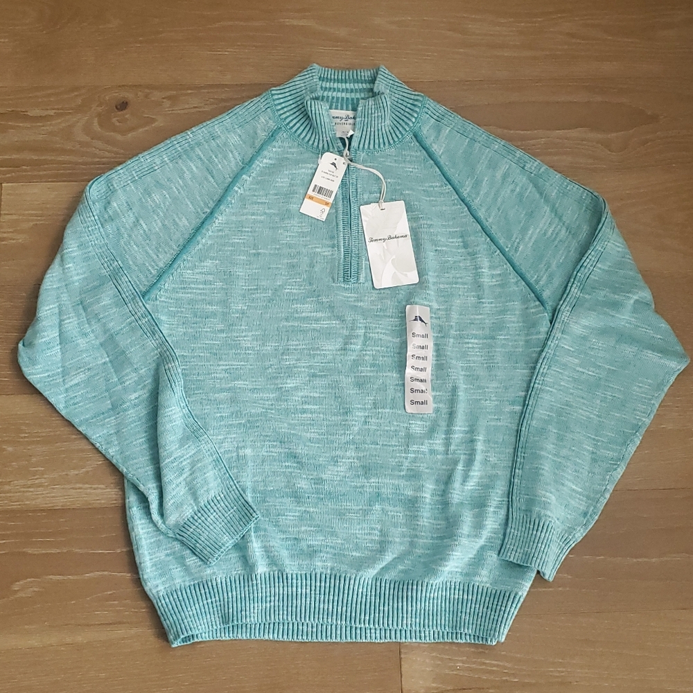 Tommy Bahama Men's Di Sabbia Flip Half Zip Size SMALL Blue Teal Lawn Chair New